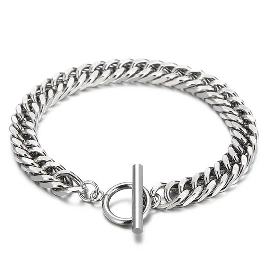 Stylish Titanium Steel Cuban Chain Bracelet for Men - Non-Fading OT Buckle Couple Jewelry