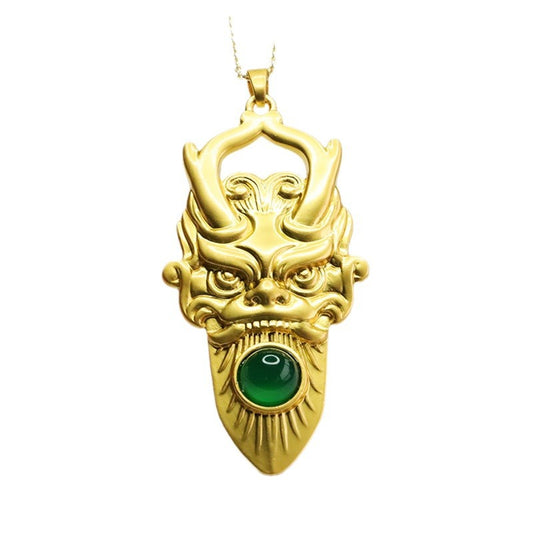 Green Chalcedony Dragon Pendant With Sterling Silver Head