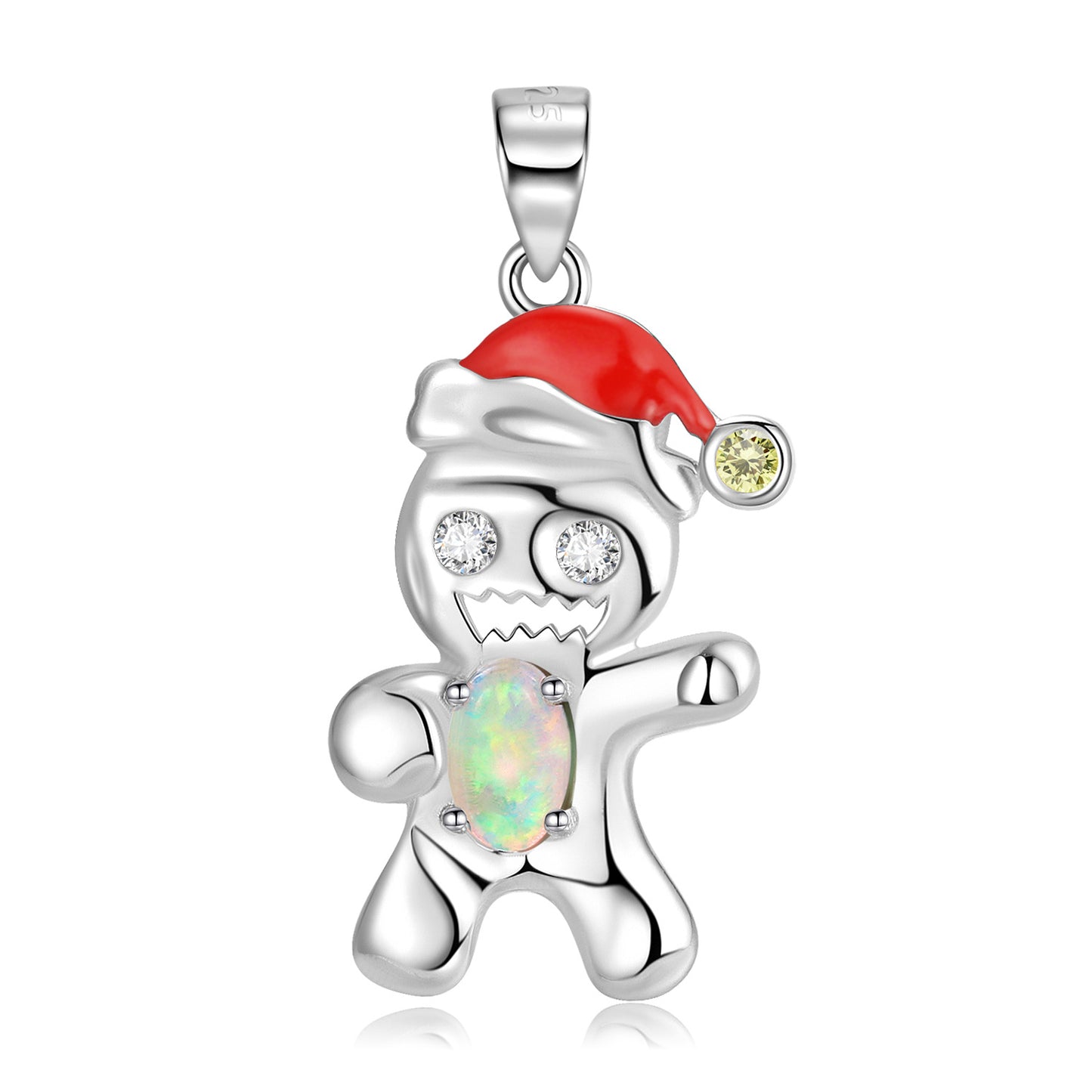 Christmas Snow Cookie Man Zircon Silver Necklace