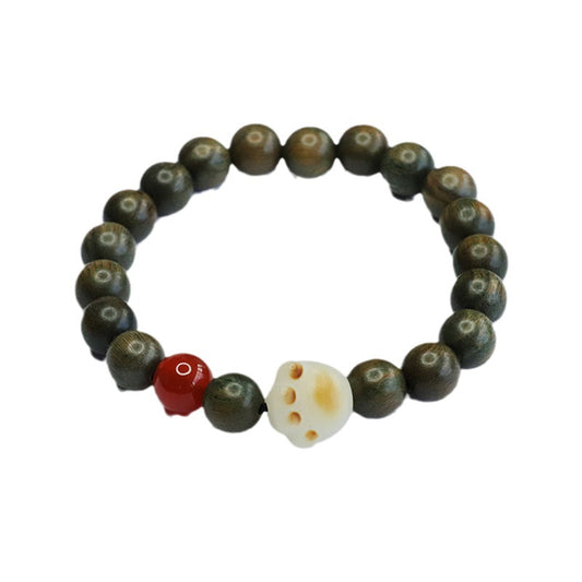 Sandalwood and Bodhi Root Fortune's Favor Bracelet with Red Agate