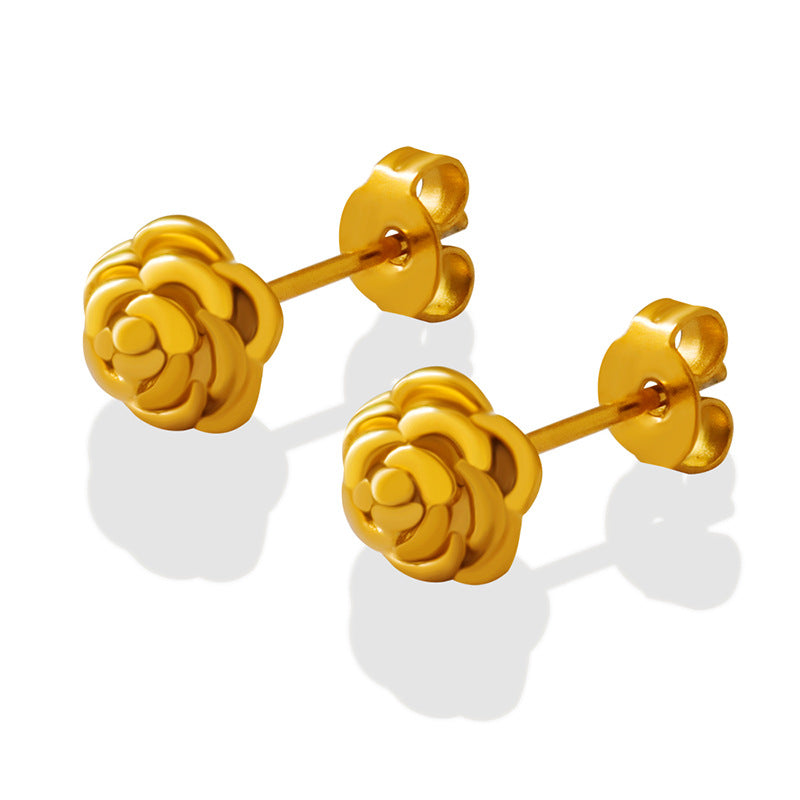 Golden Blossom Petite Stud Earrings - Stylish Titanium Jewelry for Women