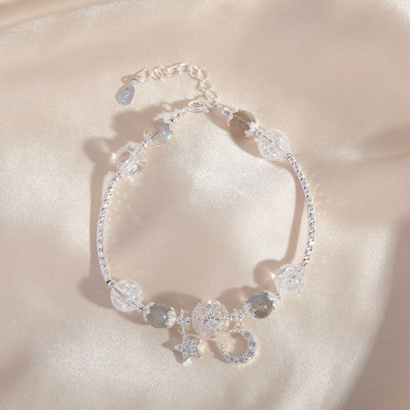 Elegant Crystal and Moonstone Bracelet with Sterling Silver Accents