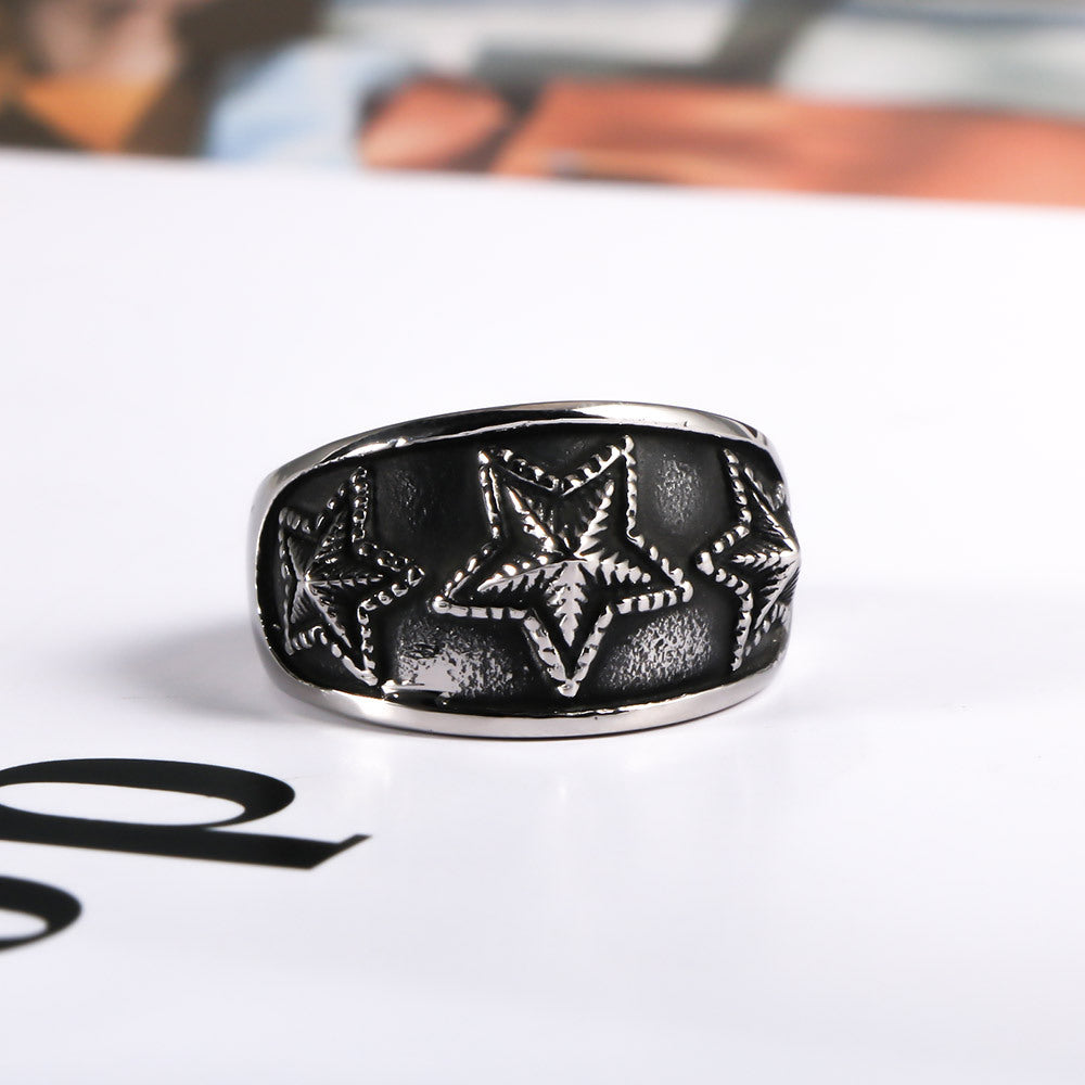 Trendy Titanium Steel Pentagram Star Ring for Men - Night Club Accessory in Black