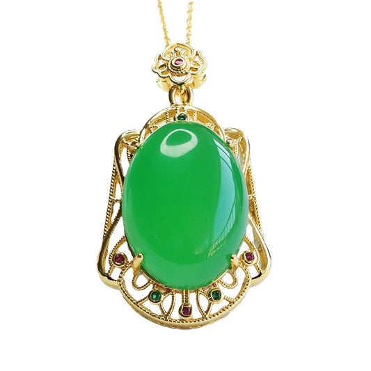 Pigeon Egg Natural Green Chalcedony Pendant