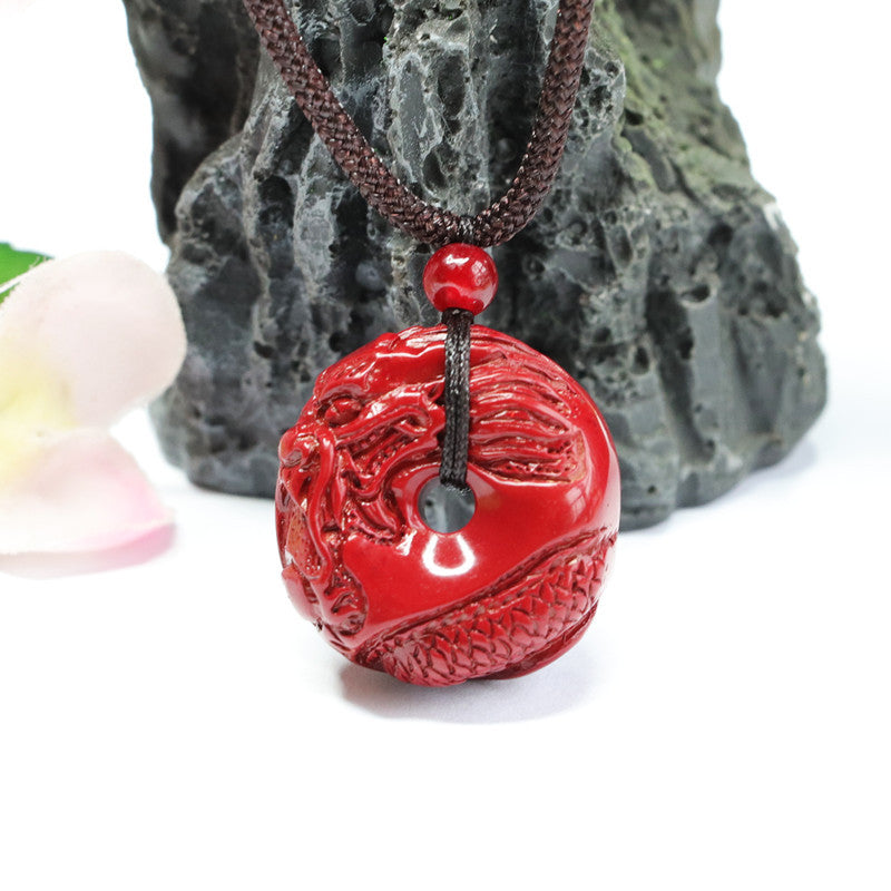 Guardian Dragon Vermilion Sand Pendant with Cinnabar Stone and Ping An Buckle