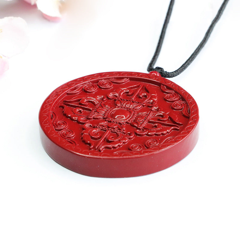 Cinnabar Pendant Purple Gold Sand Four Divine Beasts Round Pendant