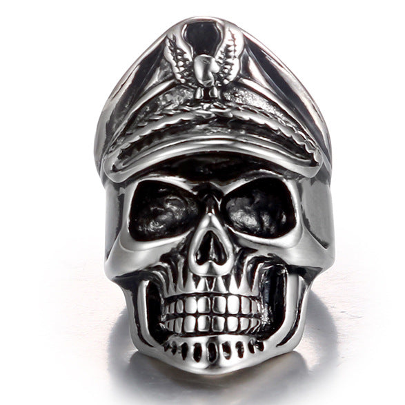 Titanium Steel Officer Skull Ring: Retro Men's Fashion Statement