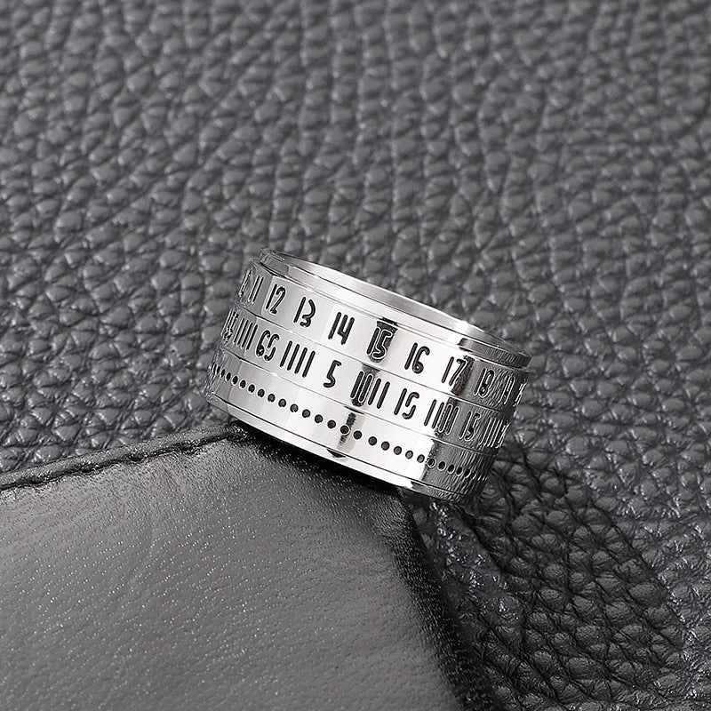 Retro Rotatable Arabic Numeral Titanium Ring for Men - European and American Style Jewelry