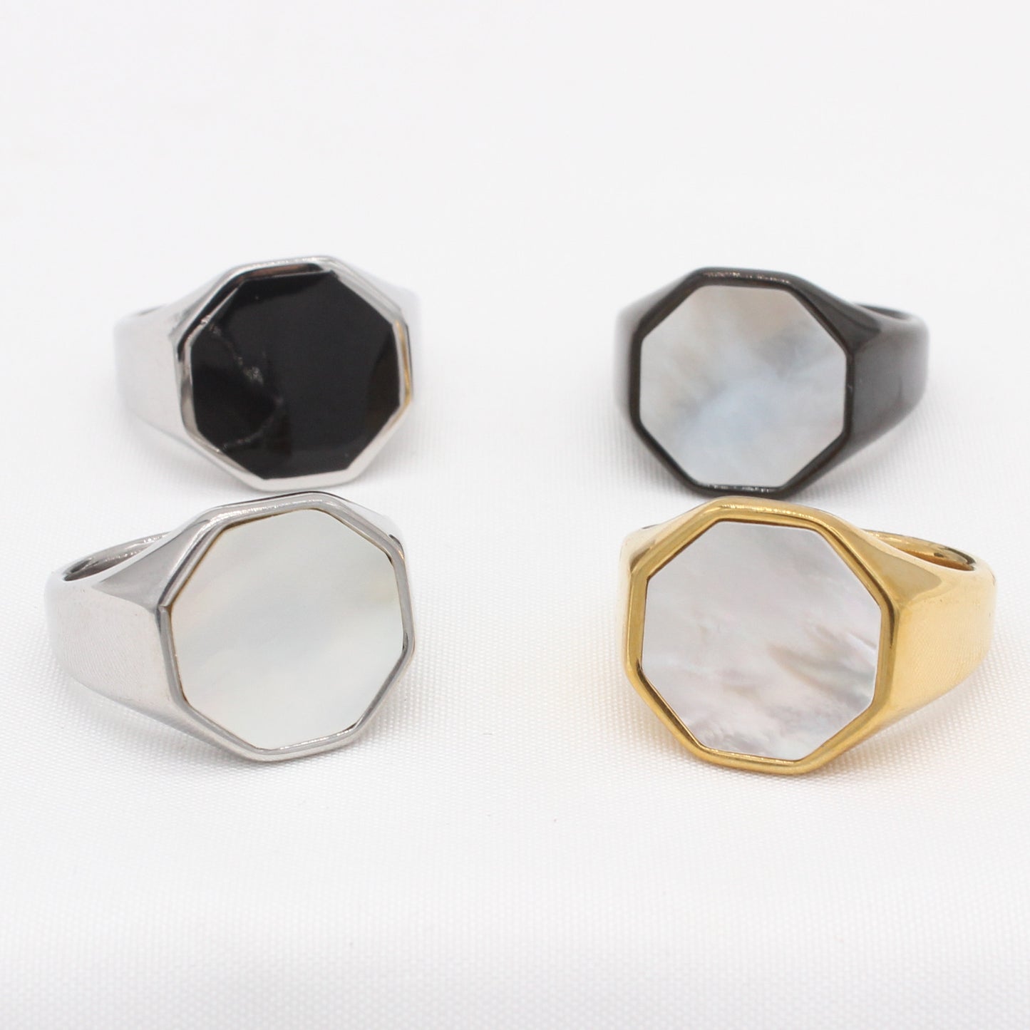 Men's Simple Hexagonal Shell Titanium Steel Ring - European and American Fashion Wholesale Jewelry