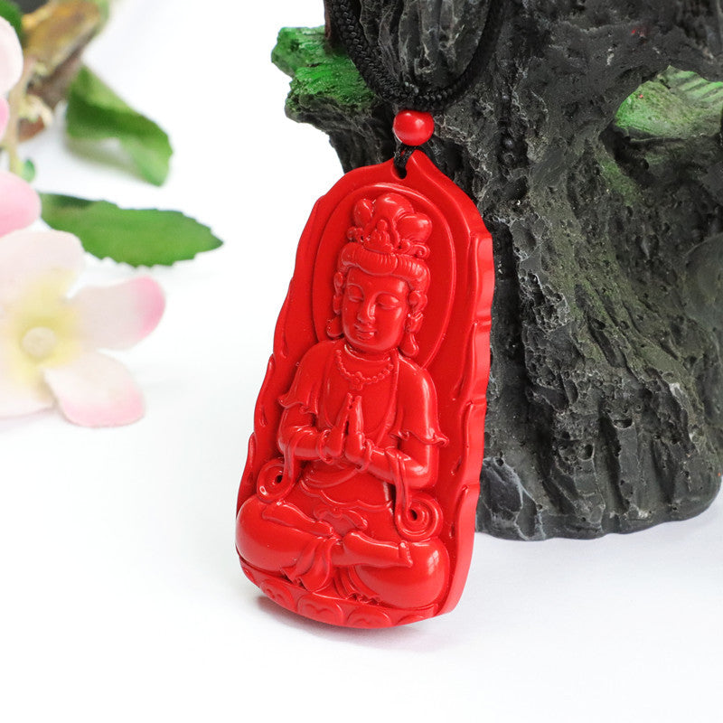 Vermilion Sand Guanyin Sterling Silver Pendant with Cinnabar Stone