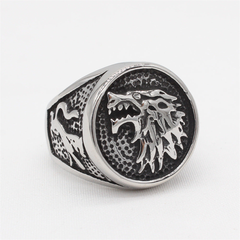 Retro Ice Wolf Titanium Steel Ring for Men