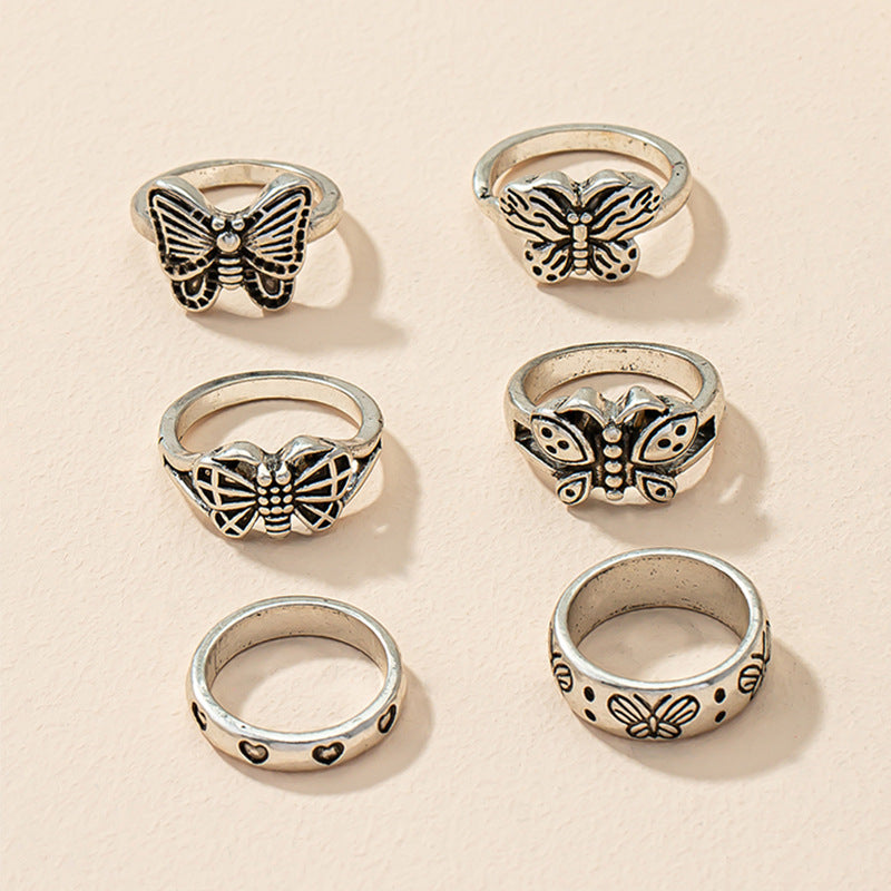 European American Style Vienna Verve Butterfly 6-Piece Ring Set in Retro Fashion