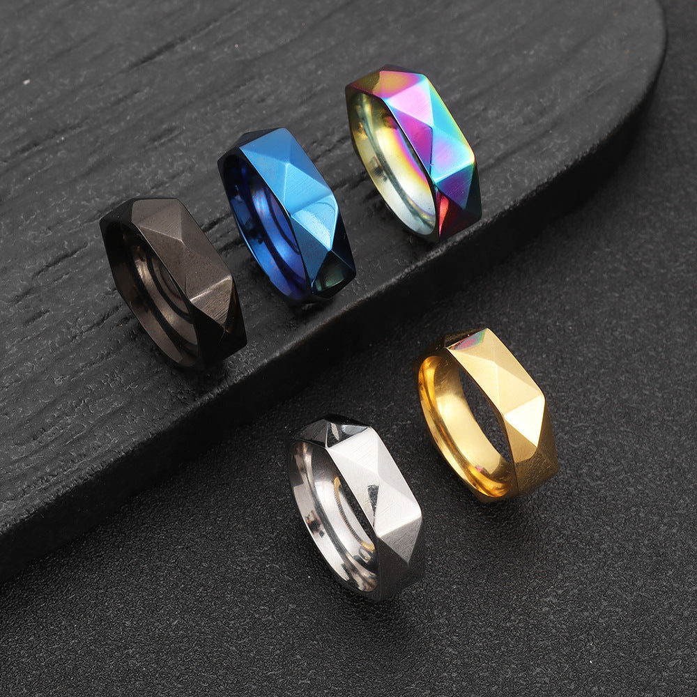 Titanium Steel Diamond Shape Geometric Wind Ring for Men, Everyday Genie Collection