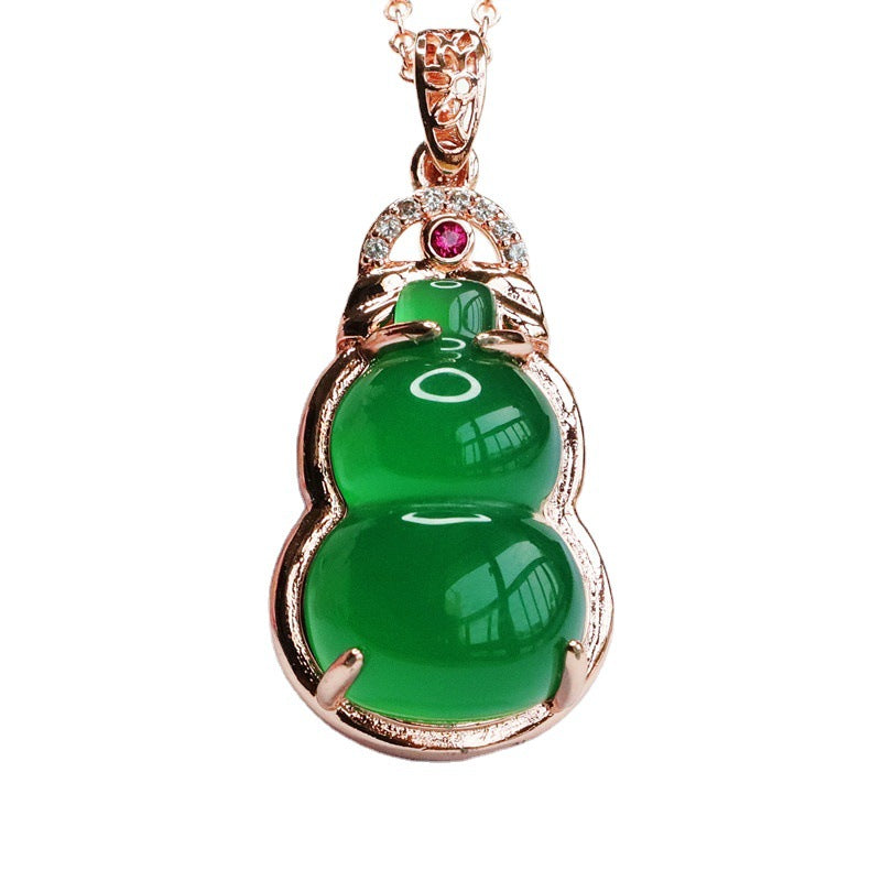 Natural Green Chalcedony Gourd Rose Gold Pendant Jewelry