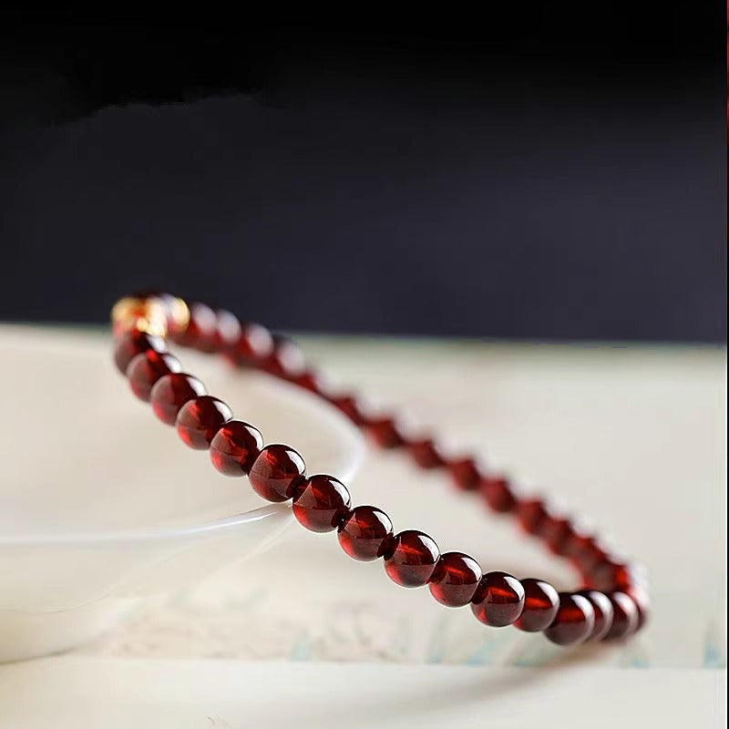 Exquisite Sterling Silver Garnet Koi Fish Beaded Bracelet