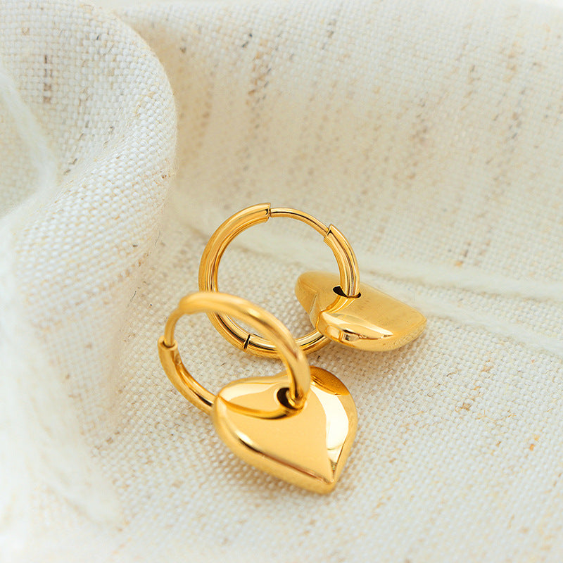 Heart-Shaped Gold-Plated Stainless Steel Earrings for Women with Ins Wind Design