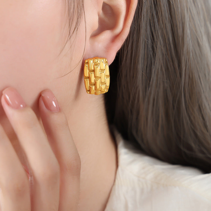 Golden Geometric Titanium Steel Earrings