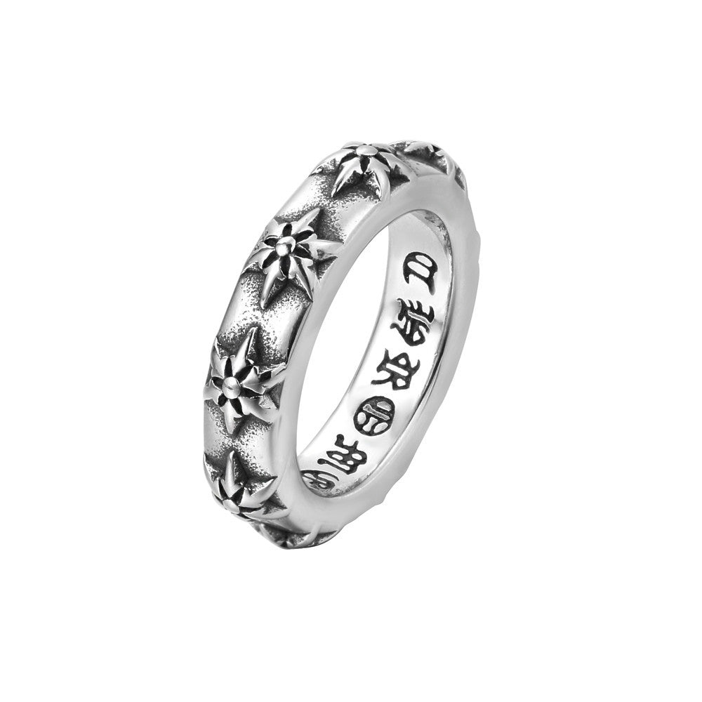 Row of Hexagonal Star Titanium Steel Ring for Men