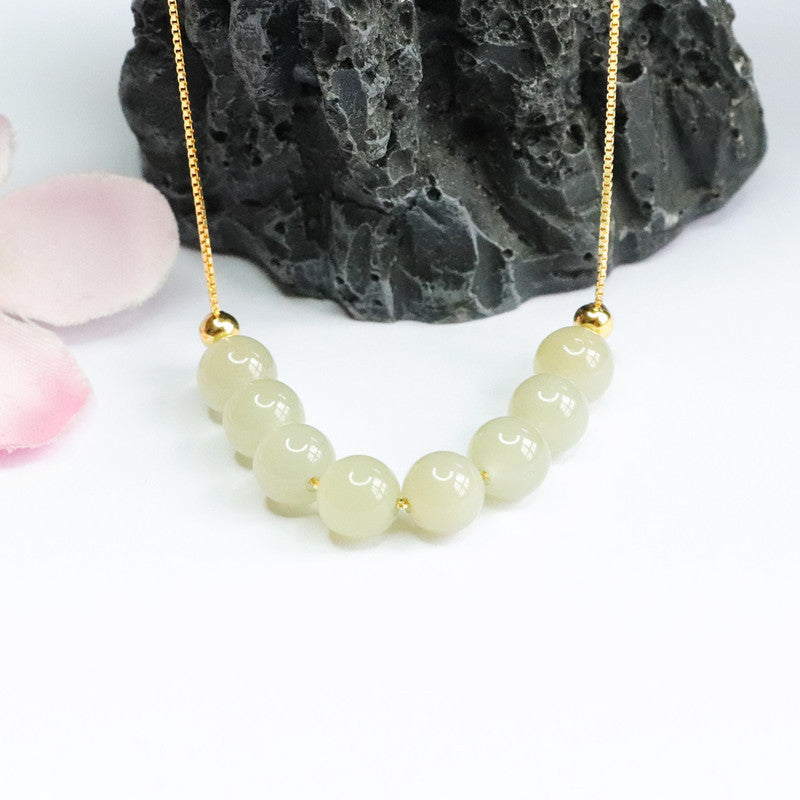 Round Bead Beaded Hotan Jade Necklace with Collar Chain-Jewelry