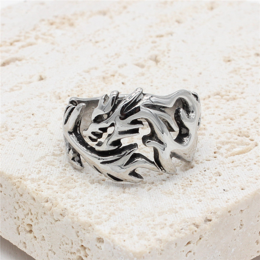 Vintage Chinese Dragon Titanium Steel Men's Ring