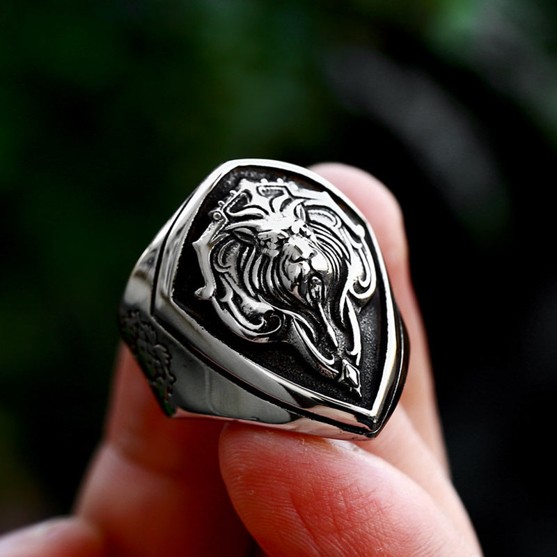 Retro Stainless Steel Lion Head Ring for Men - European and American Style Titanium Steel Hand Jewelry