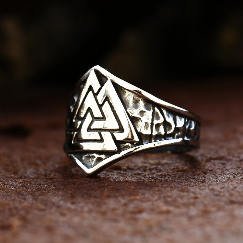 Titanium Steel Viking Stack Triangle Ring - Men's Retro Fashion Band