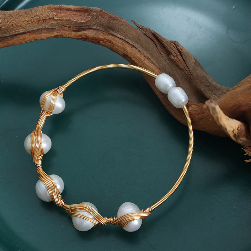 Baroque Freshwater Pearl Soft Line Bracelet with Brass Accents - DIY Handcrafted Women's Jewelry