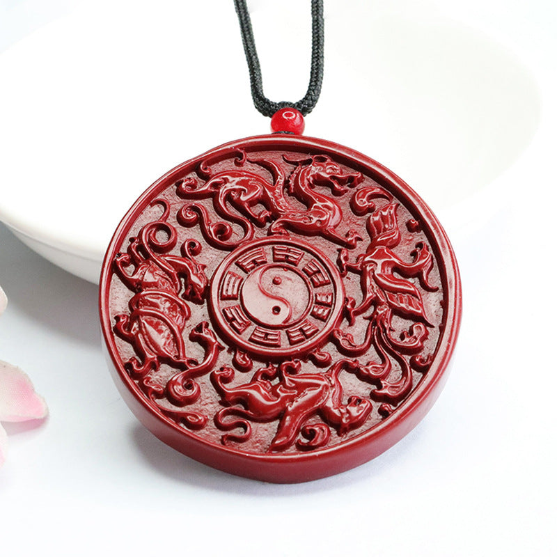 Cinnabar Pendant Purple Gold Sand Four Divine Beasts Round Pendant