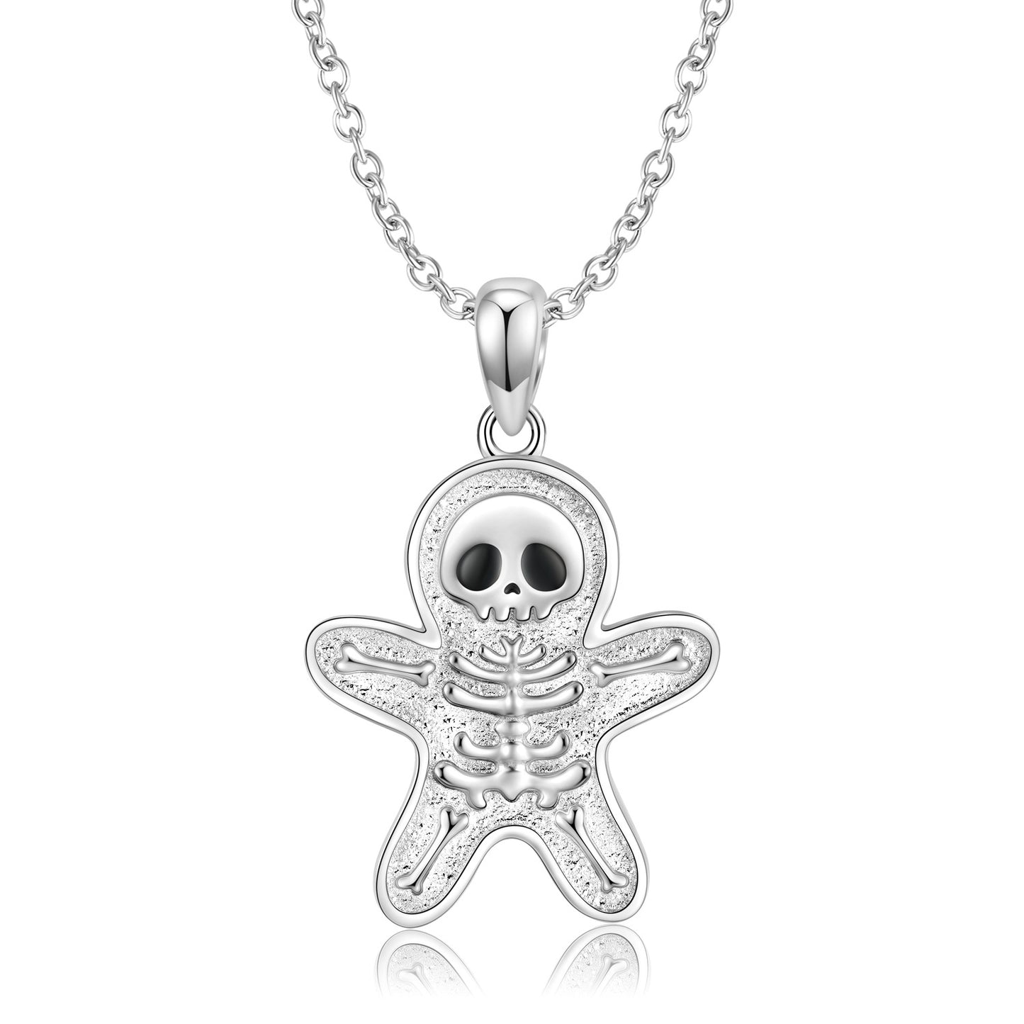 Halloween Skeleton Gingerbread Man Pendant Silver Necklace