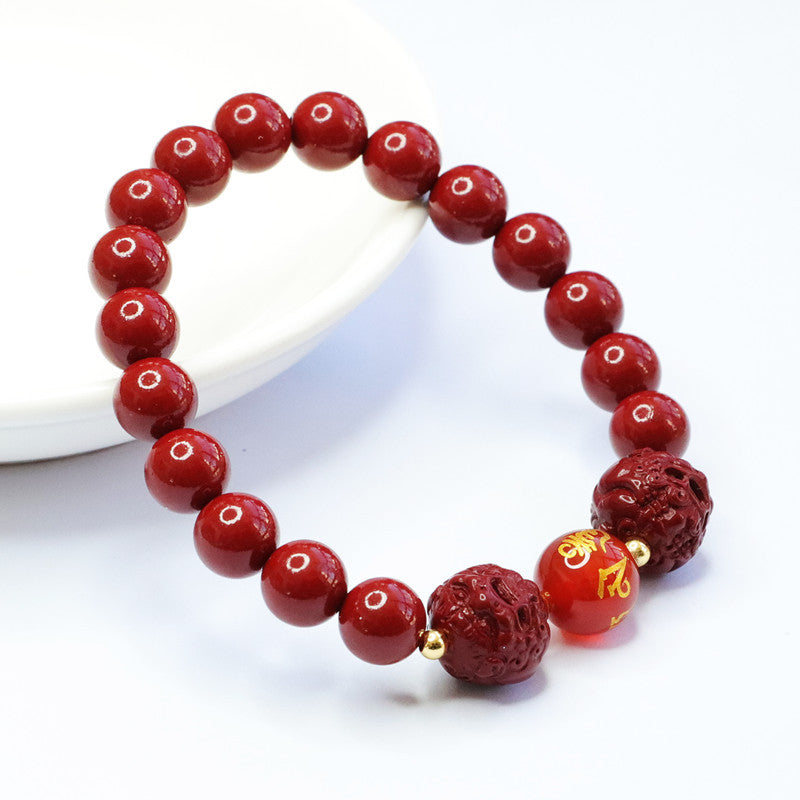 Fortune's Favor Sterling Silver Bracelet with Cinnabar and Chalcedony Stones