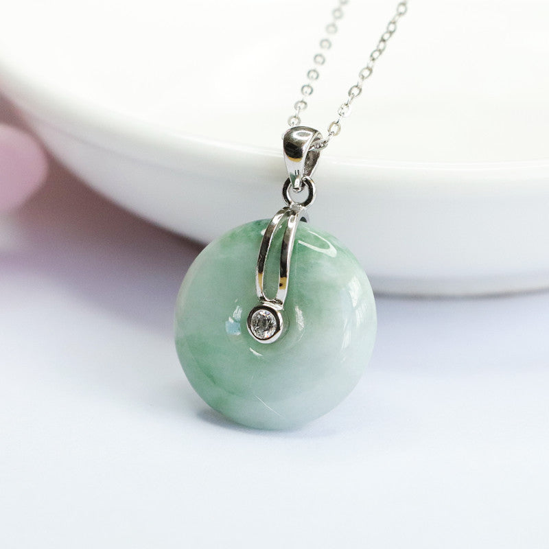 Sterling Silver and Natural Jade Necklace with Fortune's Favor Buckle