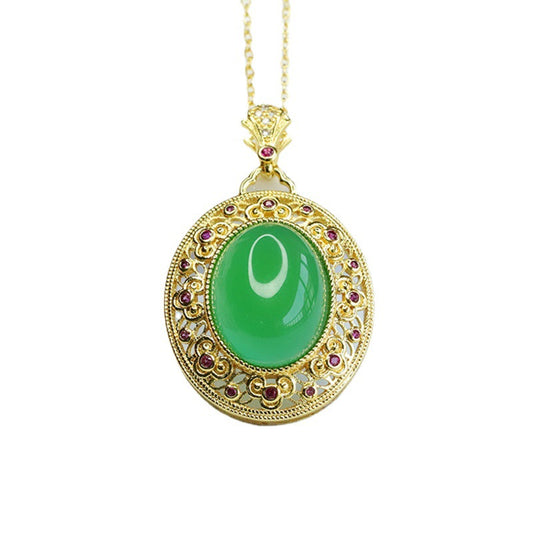 Ice Imperial Green Chalcedony Hollow Ruyi Pattern Zircon Pendant