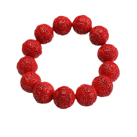 Red Sand Bracelet with Carved Proverbs