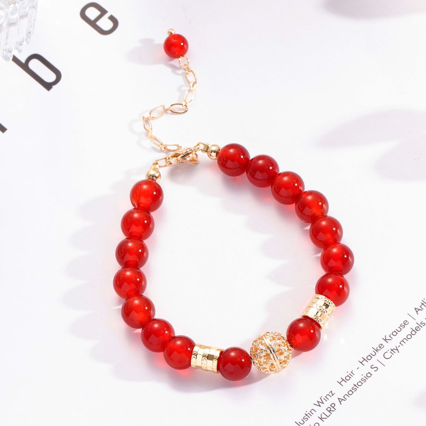 Elegant Natural Red Agate & Crystal Bracelet for Girls and Couples - Sterling Silver & Gold Plated Gemstone Birthyear Handwear