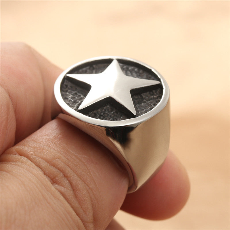 Titanium Steel Retro Pentagram Ring for Men - Trendy Personalized Accessory