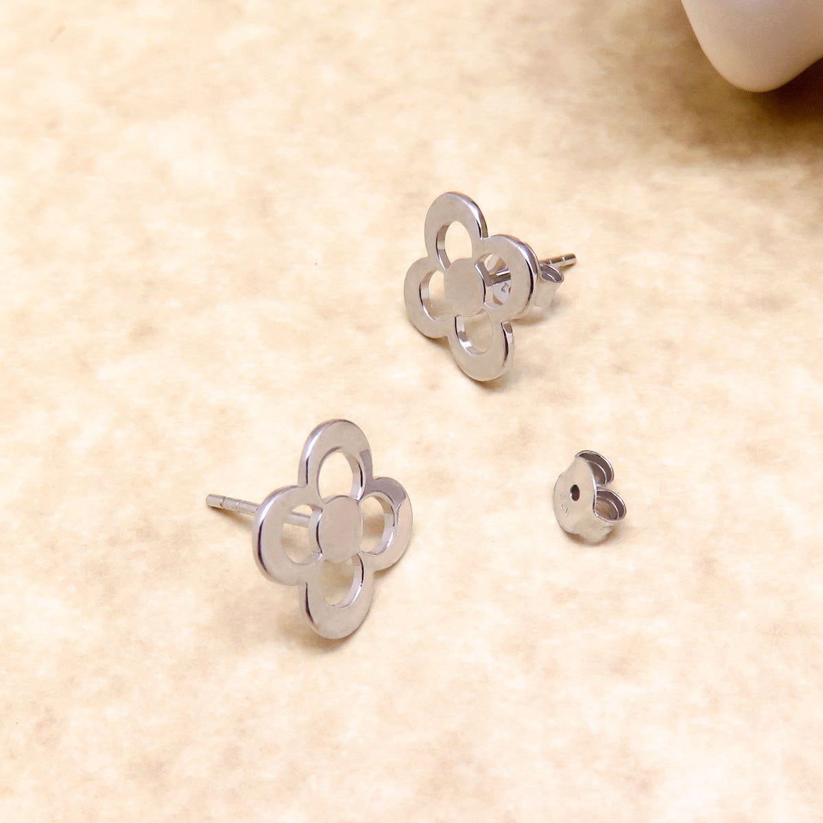 Small Four Leaf Clover Silver Stud Earrings