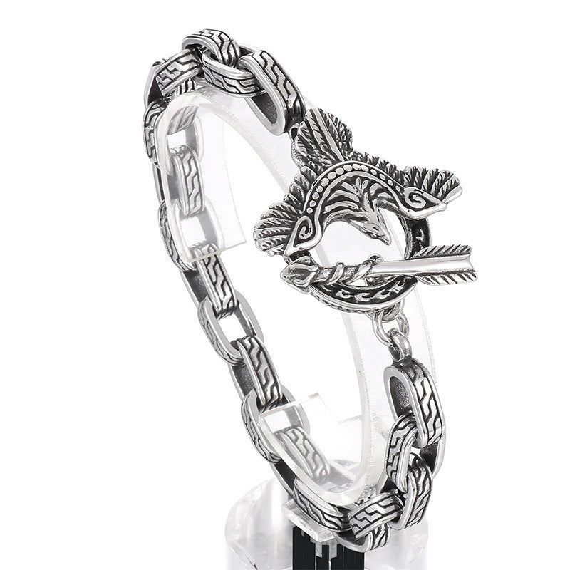 Punk-Inspired Retro Eagle Pattern Stainless Steel Bracelet for Men