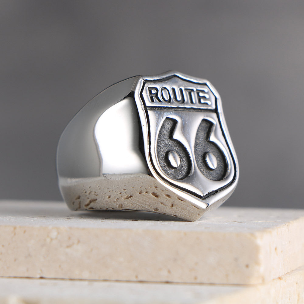 Creative US Route 66 Titanium Steel Ring for Men - Personalized Jewelry by Planderful