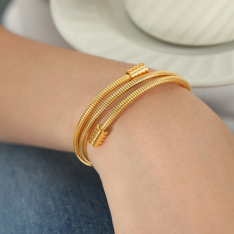 Stacked Gold-Plated Bracelet with Snake Bone Chain