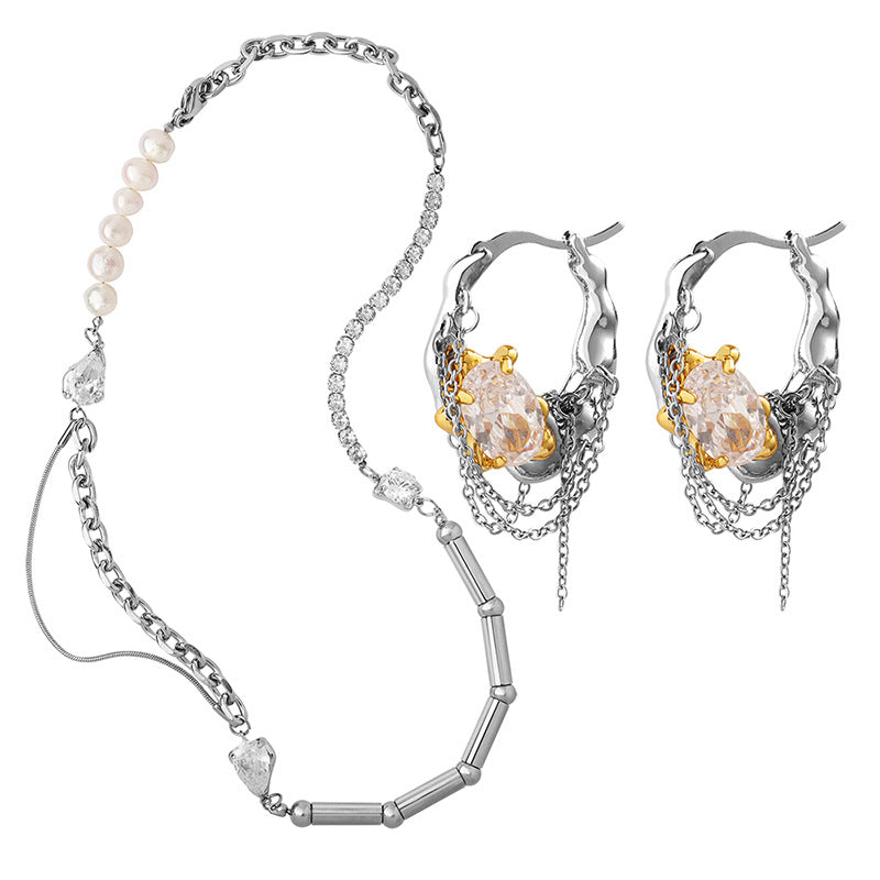 Extravagant European and American Titanium Steel Earrings, Copper Necklaces, Zircon-Encrusted Freshwater Pearls, Unique Design Jewelry Pieces