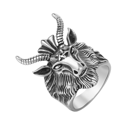 Vintage Christmas Deer Head Titanium Steel Ring for Men