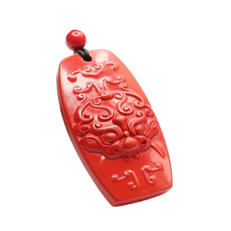 Vermilion Sand Pendant with Pixiu and Gold Beast - Symbol of Prosperity and Protection