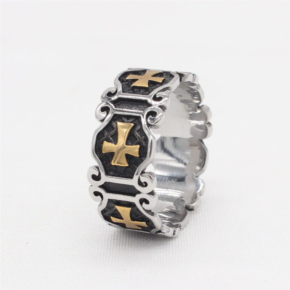 Personalized Retro Titanium Steel Cross Ring for Men - European and American Style, Wholesale Jewelry