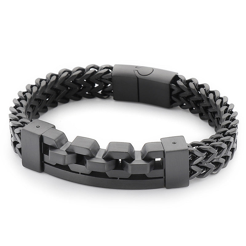 Trendy European-American Square Hollow Titanium Steel Bracelet for Men