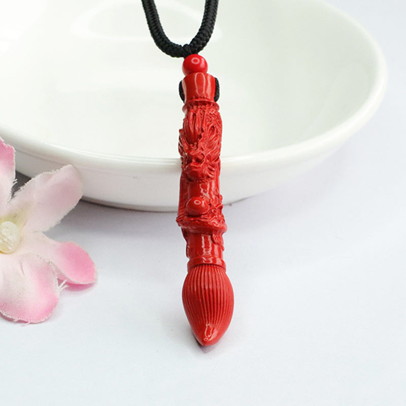 Vermilion Sand Pendant with Red Sand Dragon and Wenchang Brush Design