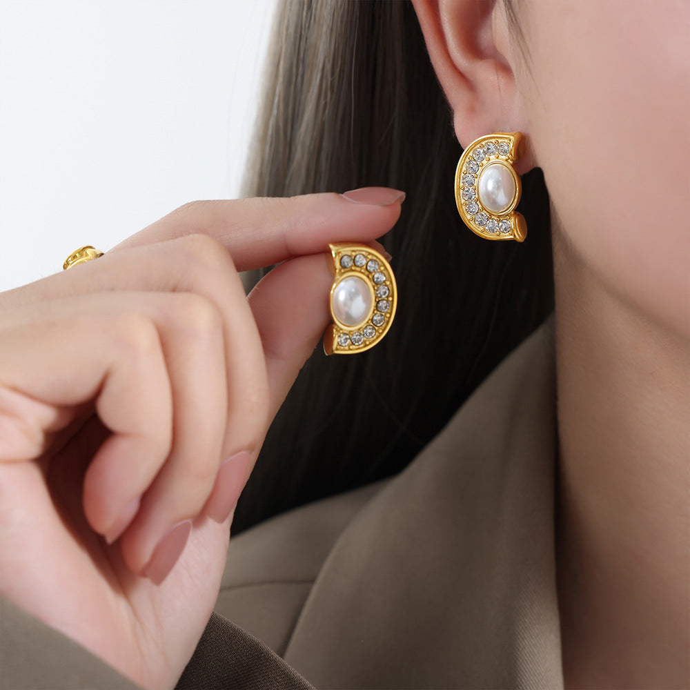 Elegant Diamond-Embellished 18K Gold Plated Geometric Earrings