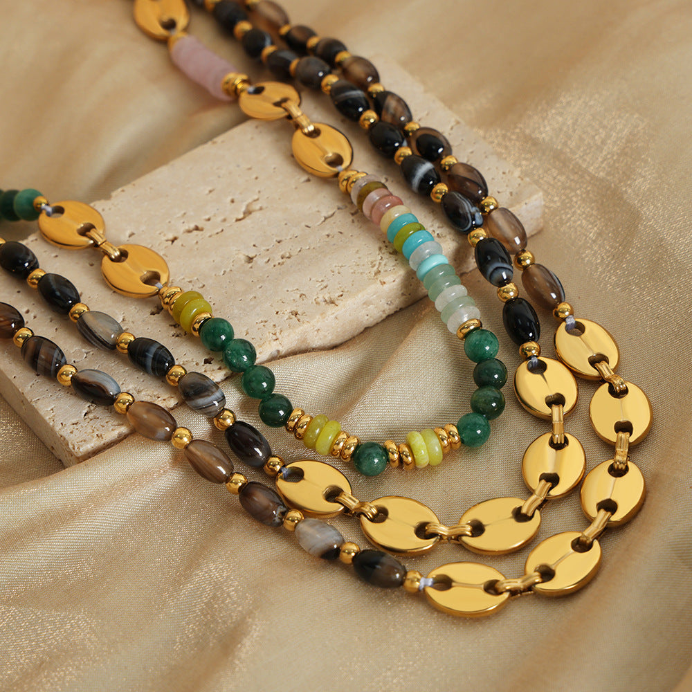 Vintage-inspired Agate Abacus Bead Necklace with Pig Nose Chain - Handcrafted High-End Jewelry