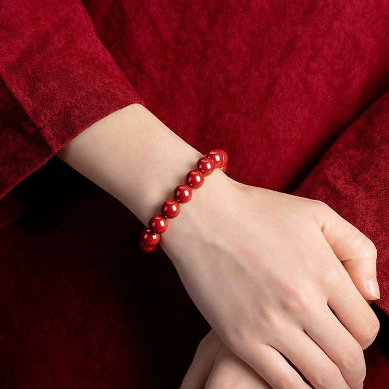 Purple Gold Sand Round Bead Bracelet with Cinnabar Stone