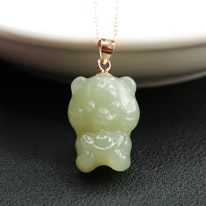 925 Sterling Silver Necklace with Hotan Jade Tiger Pendant