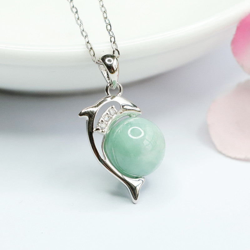 Fortune's Favor Sterling Silver Jade Dolphin Necklace